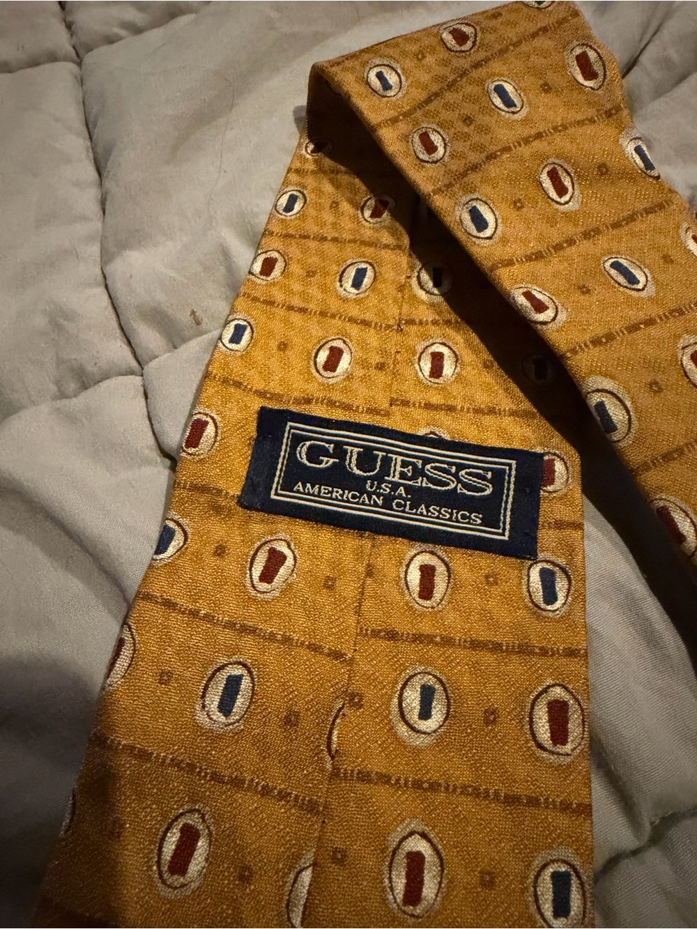 GUESS Men's Mustard Gold Patterned Silk Tie